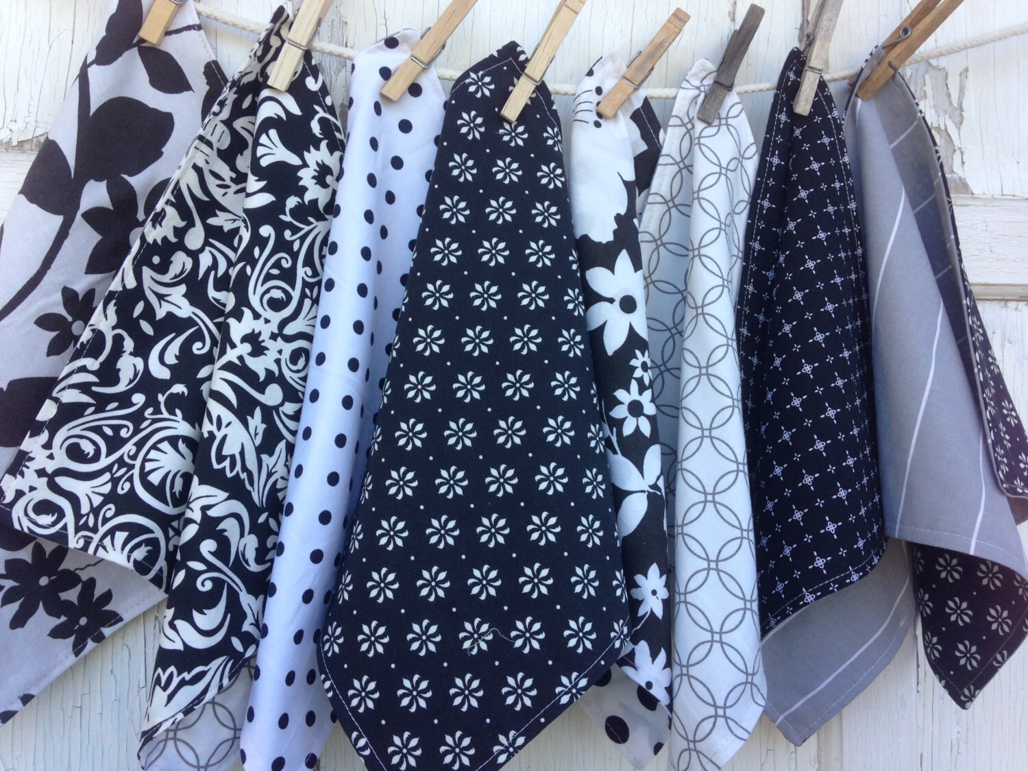 Black and White Cloth NapkinsMonochromaticUpcycled Vintage