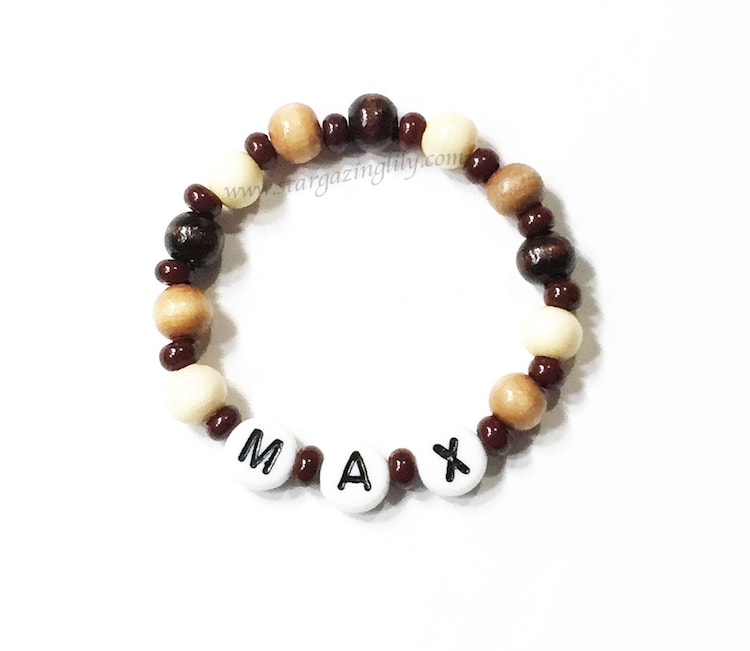 Wood Beaded Baby ID Personalized Name Bracelets by stargazinglily