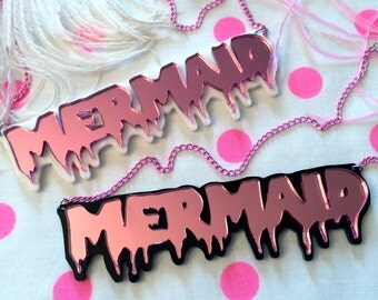 Drippy Double Layer Pink on White or Black MERMAID Acrylic Necklace