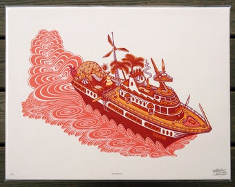 Dreamboat - Woodcut Print, Woodblock Print by Tugboat Printshop