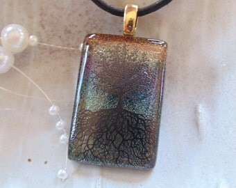 Tree of Life Dichroic Glass Pendant, Fused Glass Jewelry, Necklace Included, A9