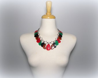 Black, Red, Brown, and Green Tagua Nut Eco Friendly Bib Statement Necklace with Free USA Shipping#taguanut #ecofriendlyjewelry