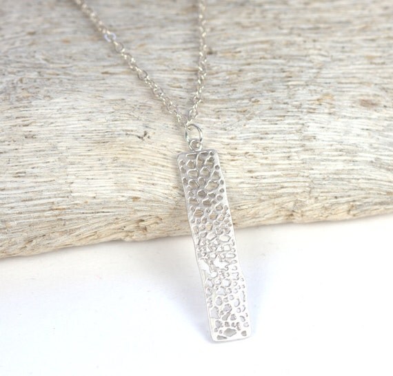 Items similar to Silver Geometric Rectangle Bar Necklace, Simple Silver