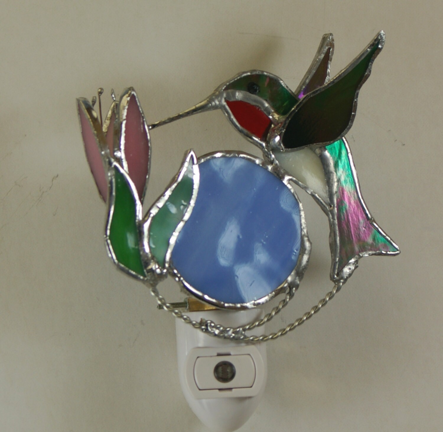 Stained Glass Hummingbird night light suncatcher hand made.