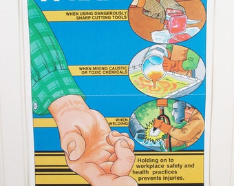 Vintage Work Safety Poster Give Yourself A Hand Illustrated Workplace Ohio