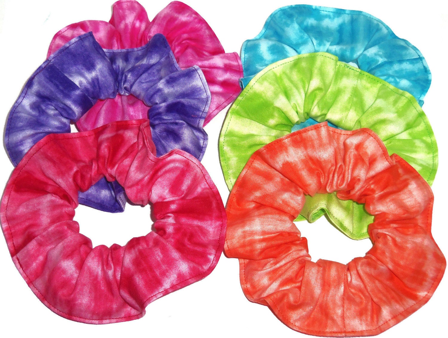 Hair Scrunchie Tie Dye Teal Blue Lime Green Red Orange Pink