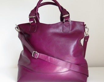 Purple Leather Tote, Leather Purse, Purple leather Handbag, Leather Handbag