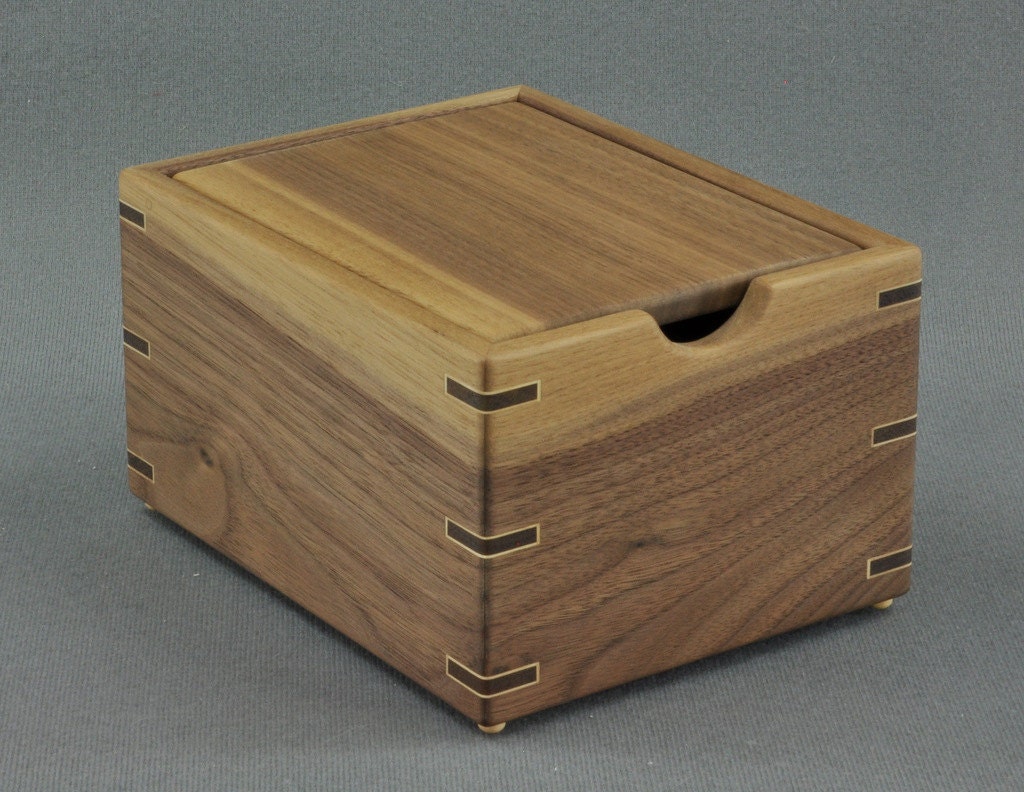 Wooden Recipe Box for 3x5 Recipe Cards Solid Black Walnut