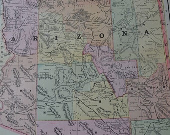 1898 State Map Arizona - Vintage Antique Map Great for Framing 100 Years Old