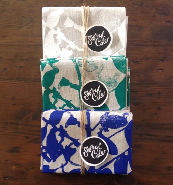 2x Linen Tea Towels hand screen printed by SherylColeArt on Etsy