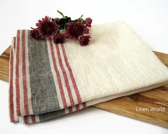 Striped Linen Tea Towel, washed soft flax towels, rustic heavy, pure linen kitchen towels, dish towels