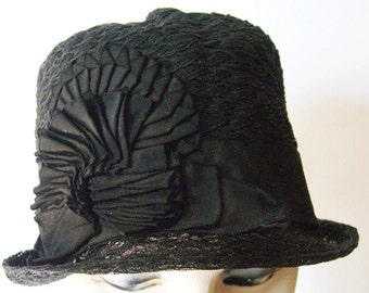 1920's Cloche Vintage Black Women's HESSE' York, Pa. Flapper Hat