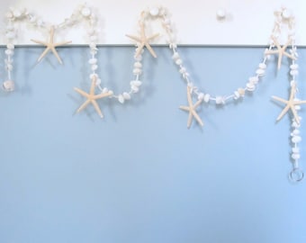 Beach Decor Seashell Garland, Nautical Decor Starfish Garland, White Shell Garland, Coastal Decor, Beach Christmas Garland, 5FT #WSSFG