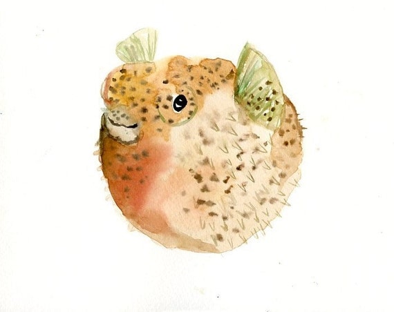 PUFFER FISH Original watercolor painting 10x8inch