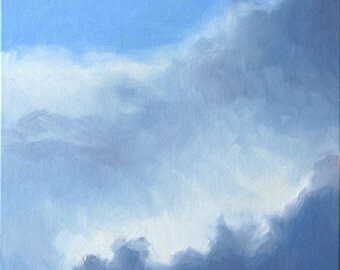 Au Ciel, Framed 8 x 8 (20 x 20 cm) oil painting on canvas board. Nuages. Wolken. Ciel. Cloud. Yvonne Wagner. Clouds. Free Shipping to USA.