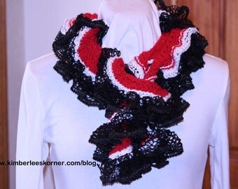 Knitting Pattern for Ruffle Scarf, Easy Knit Scarf Pattern, Knitting Patterns for Sashay Yarn, Spiral Scarf Pattern with Ruffle Yarn Edge