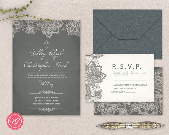Christian Lace Marriage Invitation And RSVP Card Cross Christian Lace Marriage Invitation And RSVP Card Cross
