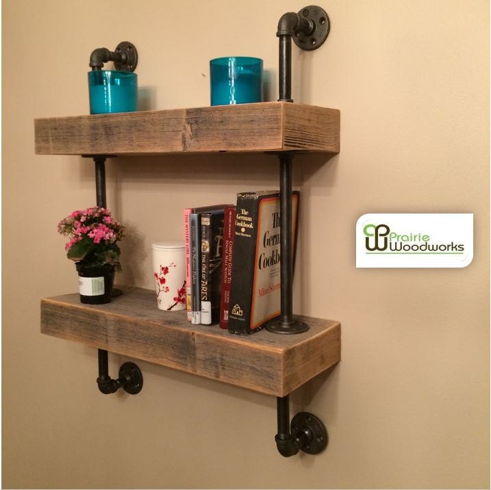 Industrial Reclaimed Barn Wood Floating Shelves Mounted With
