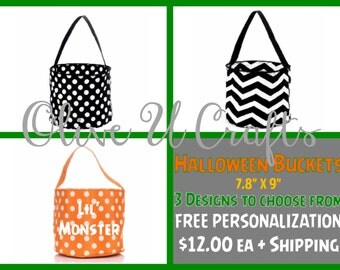 Black Polka Dot Personalized Halloween Buckets