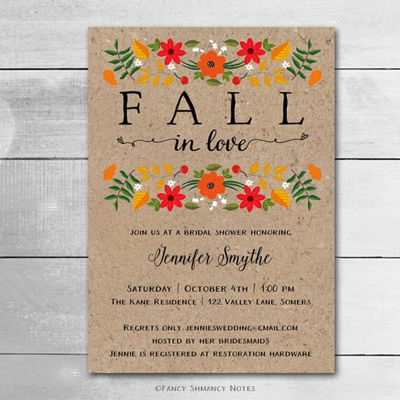 Rustic Fall Bridal Shower Invitation / Fall in Love