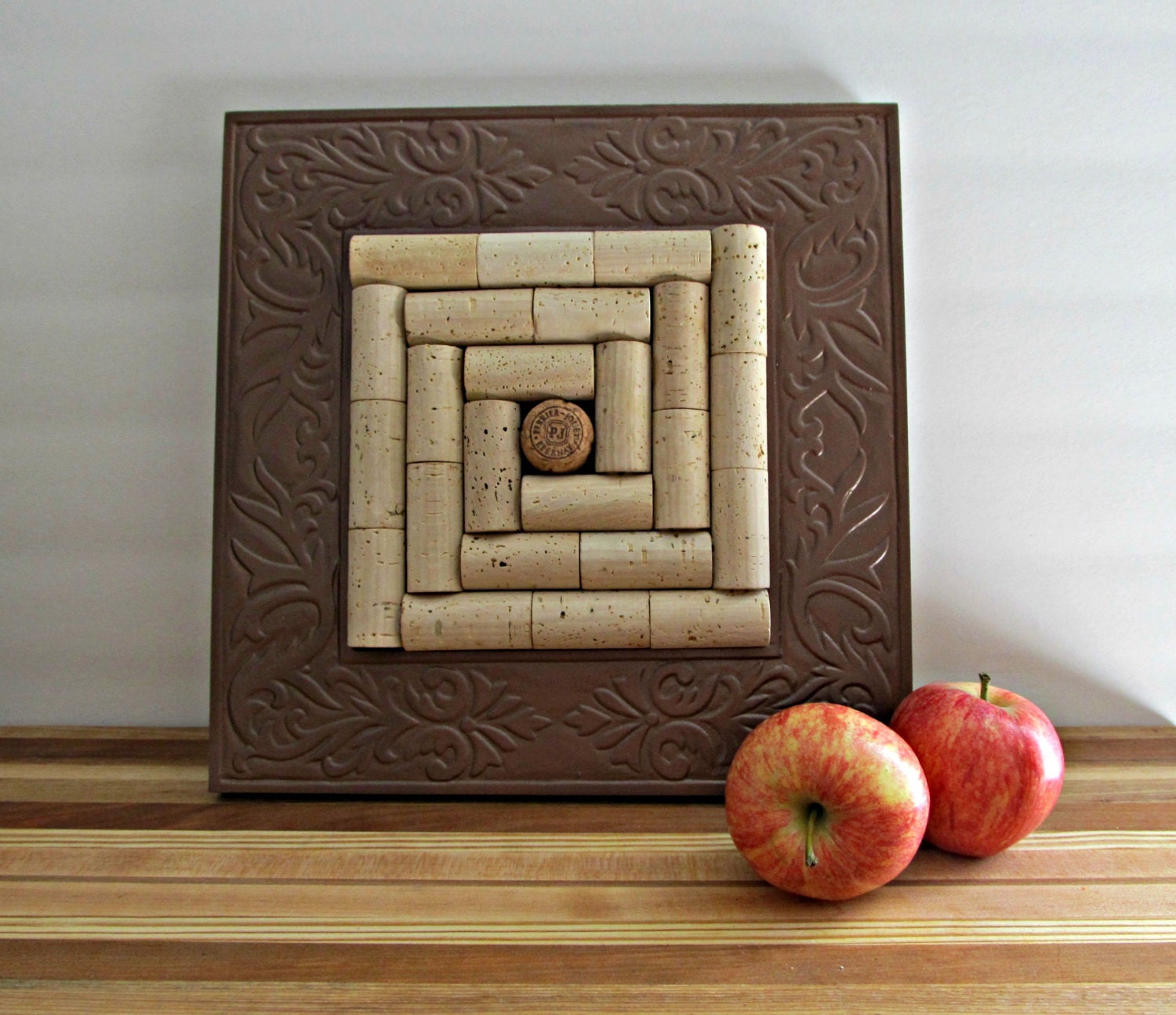 Wine Cork Trivet Copper Wood Frame Upcycled Repurposed