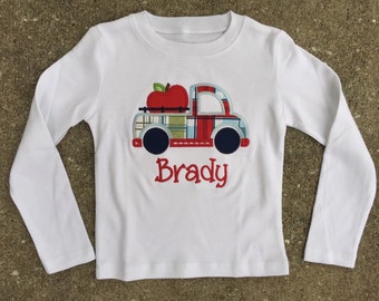 Boys Apple Truck Applique Shirt includes personalization Back to School