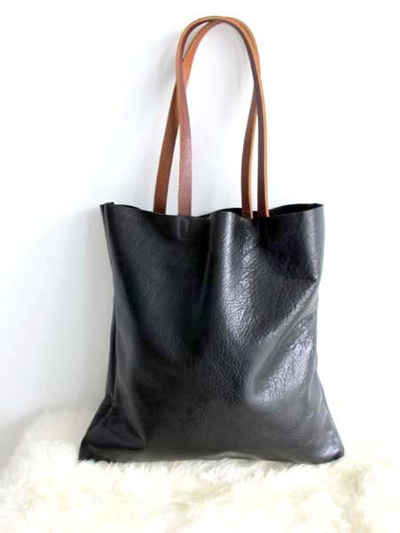 summer sale Black Leather Tote Bag minimal leather bag