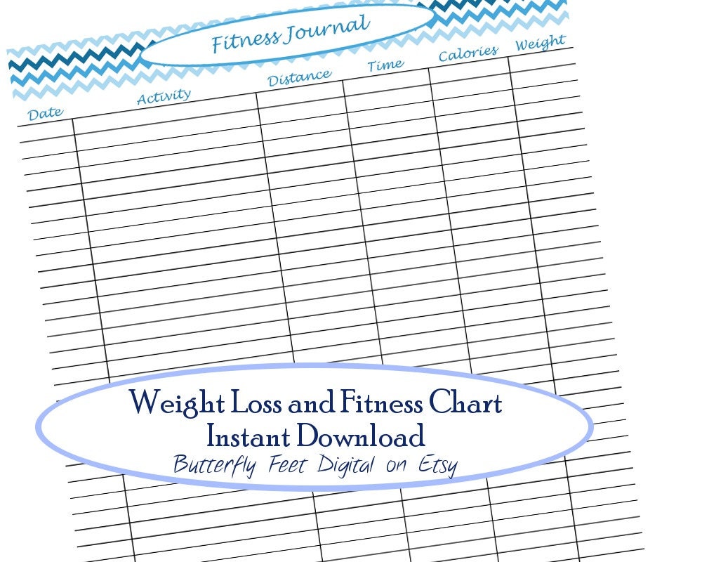 Fitness Chart Weight Loss Journal Exercise Log Instant