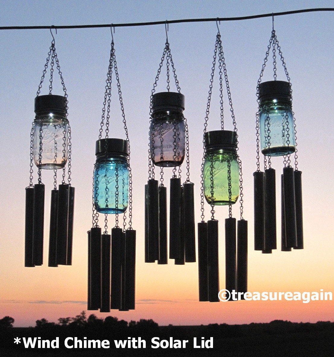 Ball Jar Wind Chime Upcycled Mason Jar Garden Decor Lid and