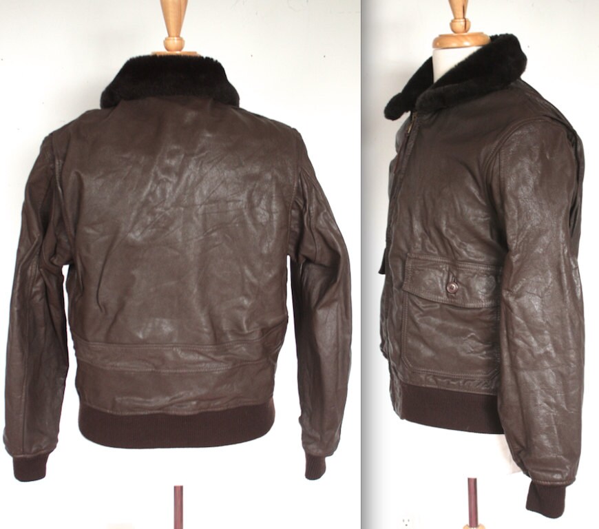 Vintage 1960s Bomber Jacket // 60s 70s USN Brown Leather