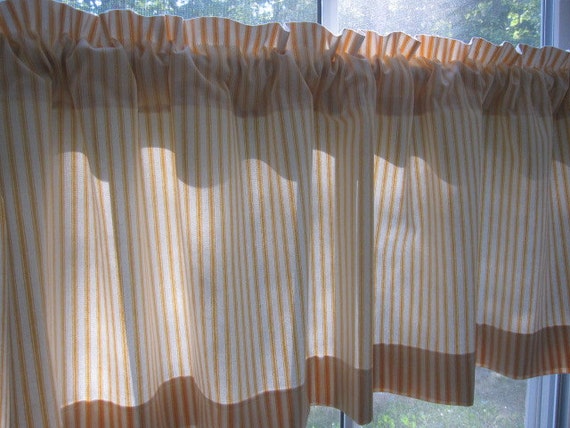 Yellow Woven Cotton Ticking Stripe Curtain Valance or Cafe 50