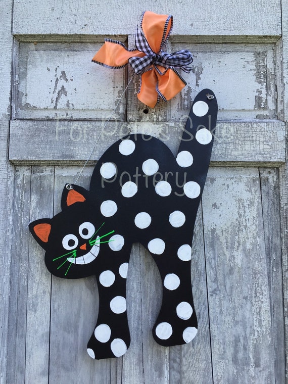 Halloween door decor Black cat door hanger Cat door hanger