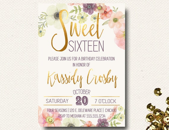 Sweet Sixteen 16 Boho Chic Birthday Invitation by DesignOnPaper