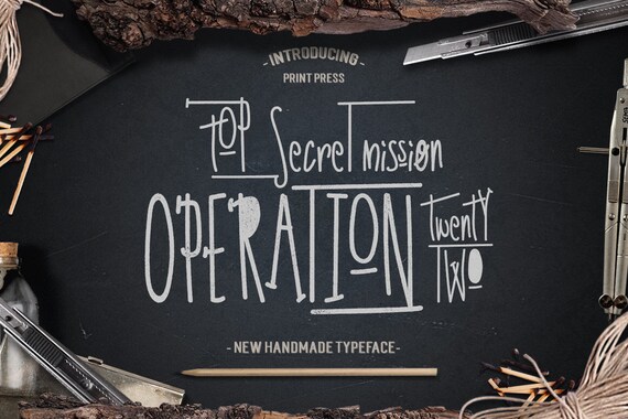 Operation 22 Typeface Font - 3 Styles - Solid, Print Press Textures, Lines