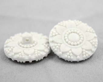 White Flower in Full Bloom Resin Buttons. 6 in a set, 1.10 inch