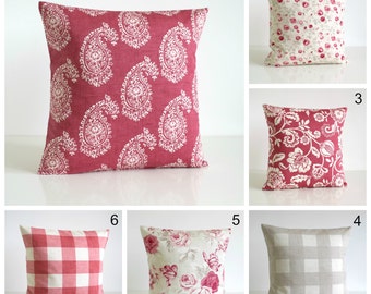 Shabby Chic pillow cover, Cotton pillow cover, throw pillow, 10x10 pillow, cushion cover, cottage chic - Shabby Chic Raspberry Collection