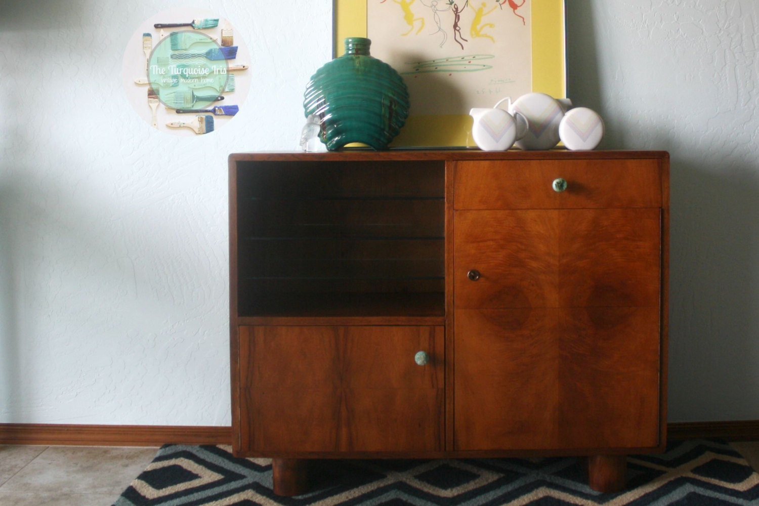 Danish Mid Century Modern Mini Bar with Quartz Knobs Mid Century