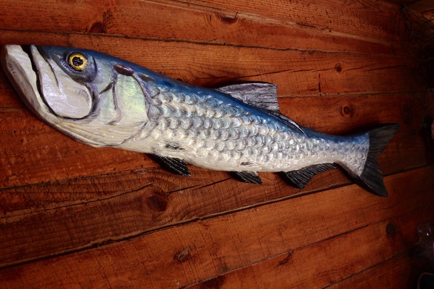 Tarpon 54 chainsaw carving detailed wooden fish wall
