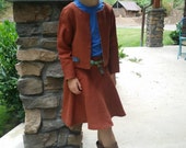 Girls Vintage Style Size 8 Linen Skirt and Jacket Set 1960s pattern-- Girls Chestnut Brown Jacket  Skirt Set Size 8 Fall Back to School