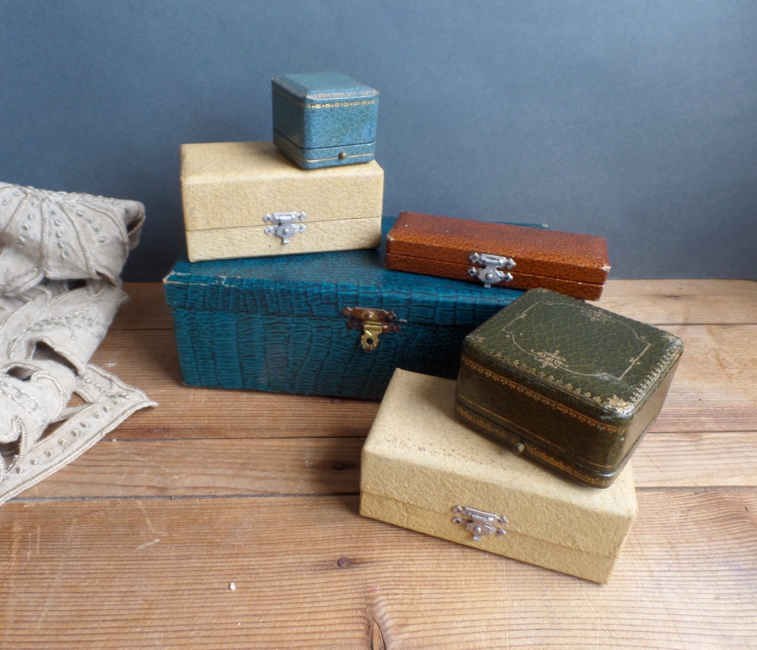 Set of 6 vintage French empty jewelry boxes PARIS Haute Juice