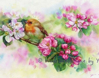 PRINT - Little bird watercolor painting 7.3 x 11"