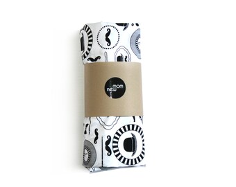 Black and white baby sheet, GENTLEMAN'S baby fitted sheet, baby boy bedding , changing pad cover, black and white crib sheet