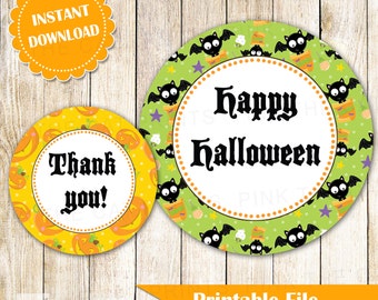 Halloween Label - Gift Favor Tag Pumpkin Bat Party Printable Instant Download