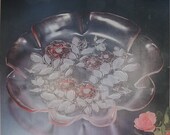 Mikasa Rosella Serving Platter / Pink Frosted Floral Serving Plate / Vintage Mikasa Platter  / Pink Fluted Glass Serving Dish