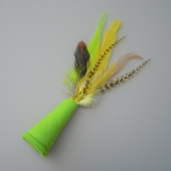 Catnip Cat Toy Lime Green Fleece Party Hat with Yellow