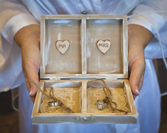 His And Hers Wedding Ring Box You Pick Your Colors Romantic Antique Vintage Inspired Shabby Chic Alternative Ring Pillow