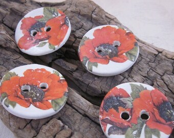4 Poppy Glazed White Buttons