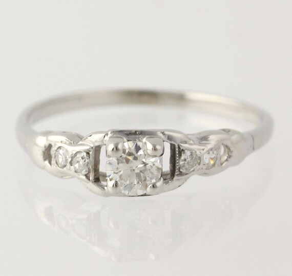 Art Deco Engagement Ring 10k & 14k White Gold Natural