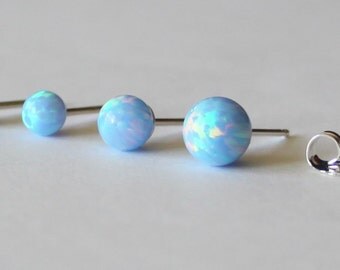 Ice blue opal stud earring, 3mm, 4mm, 5mm, 6mm blue opal stud,Sterling Silver,Cartilage, fire opal stud, Multiple piercing, Birthstone gifts