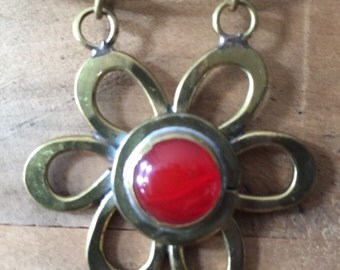 Vintage RAFAEL Alfandary Brass Flower Power Chocker and Pendant, 1970s Canada